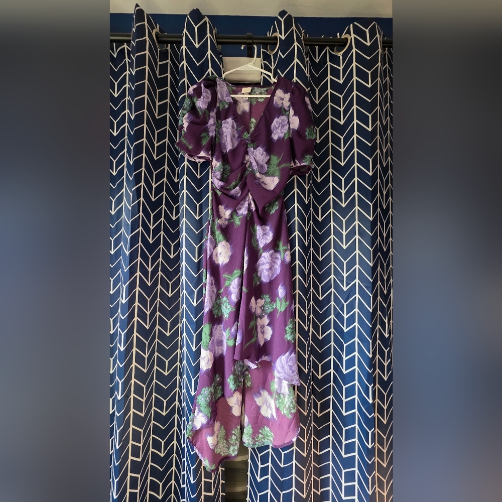 a new day Purple Floral Wrap Midi Jumpsuit